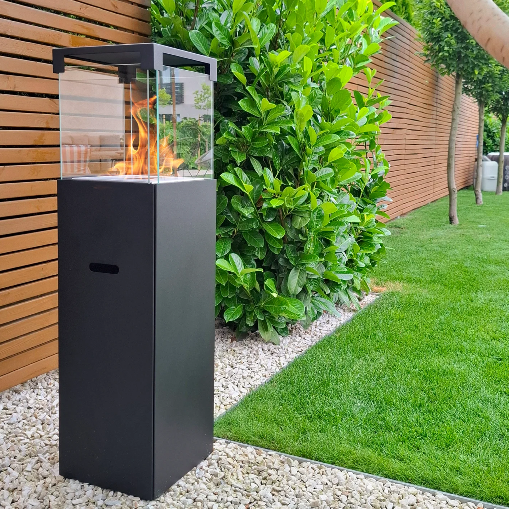 PATIO-BESTIA høj udendørs biopejs med glas – detaljebillede