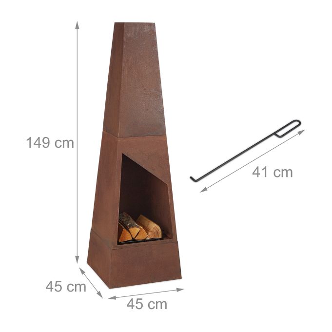 Måltegning af SAGA havepejs i cortenstål, 149 x 45 x 45 cm