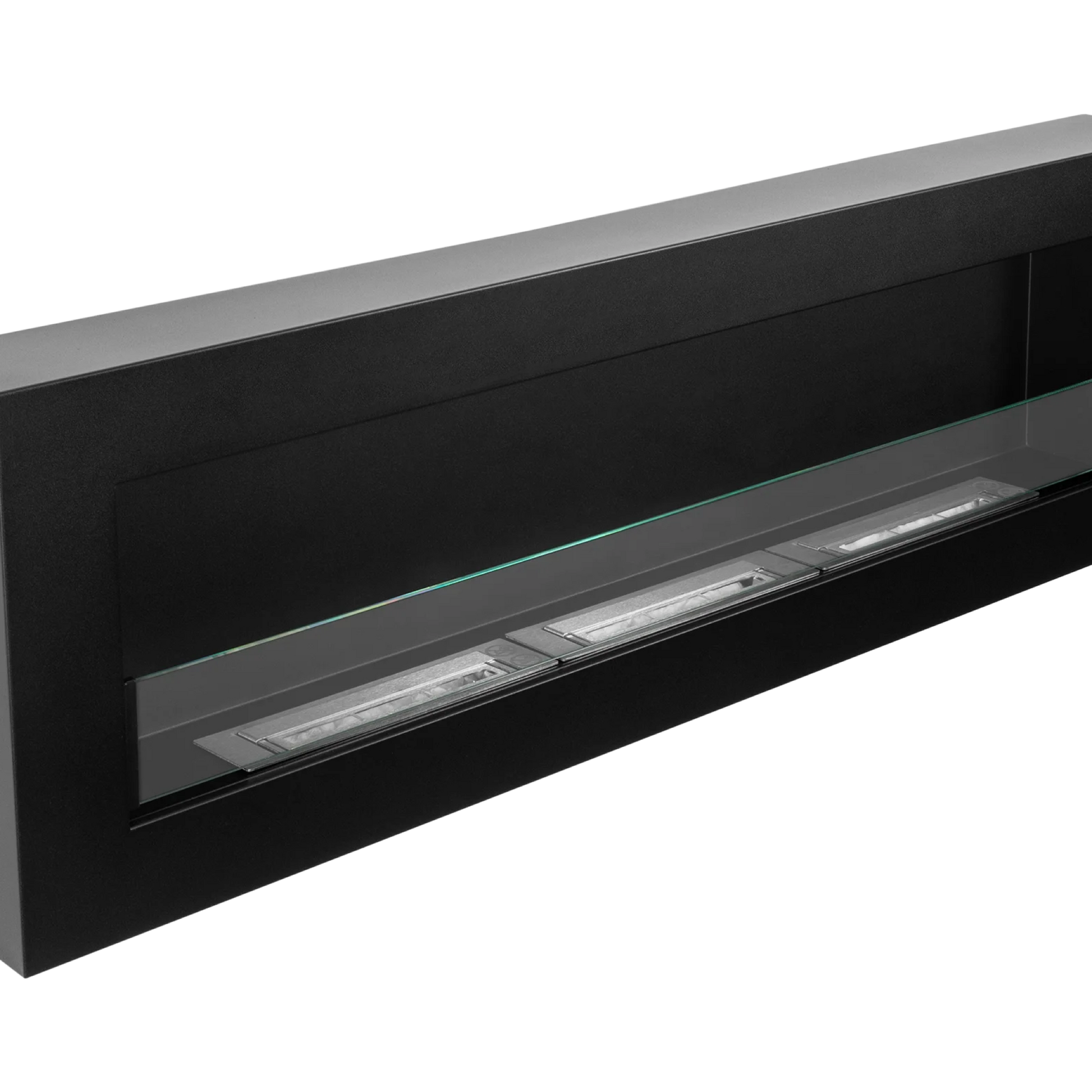 Nærbillede og produktdetalje af Væghængt biopejs 1200x400 BOX med glas - matsort