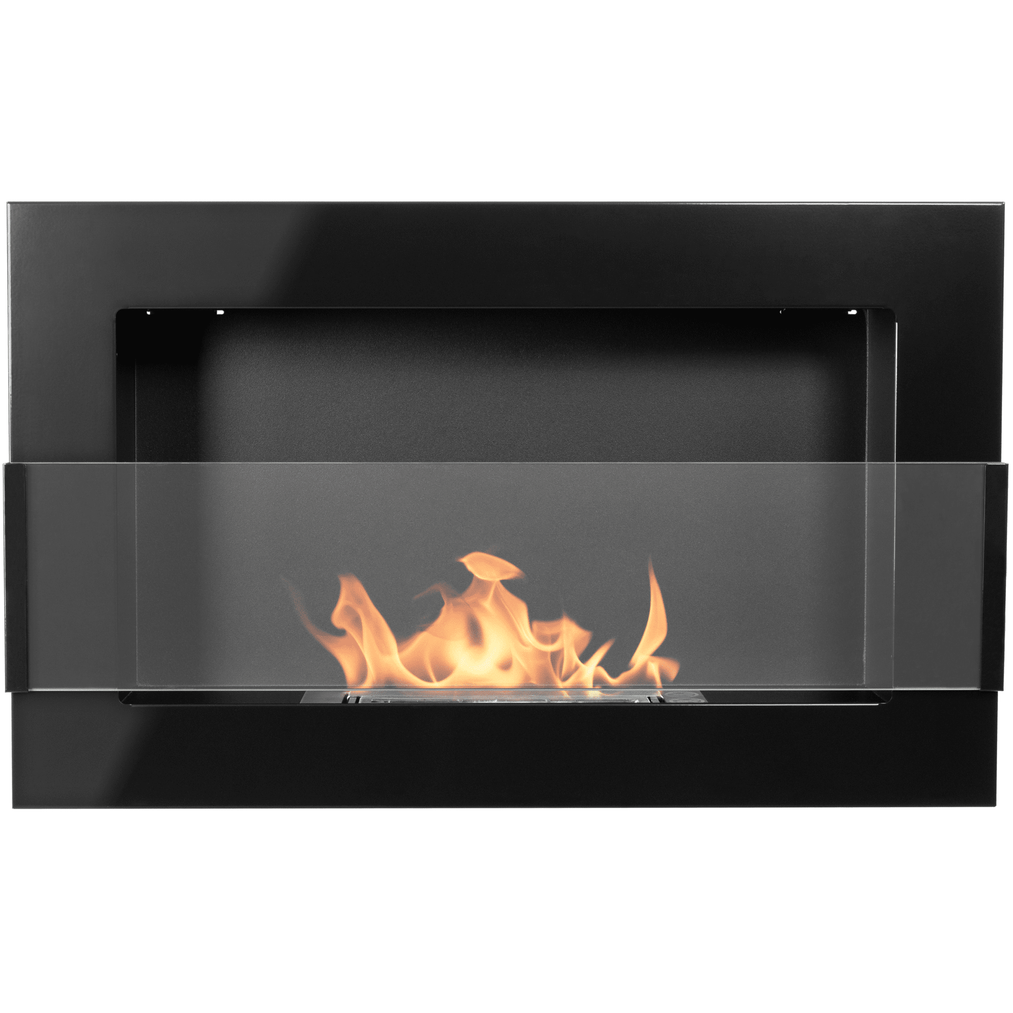 Væghængt biopejs 650x400 med glas i sortglans - Flamora