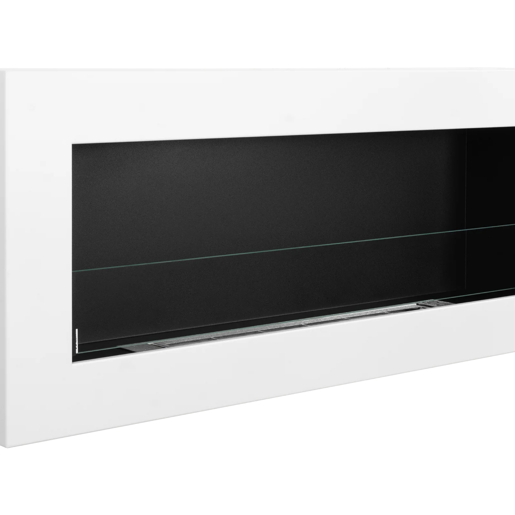 Nærbillede og produktdetalje af Væghængt biopejs 900x400 BOX med glas - hvid