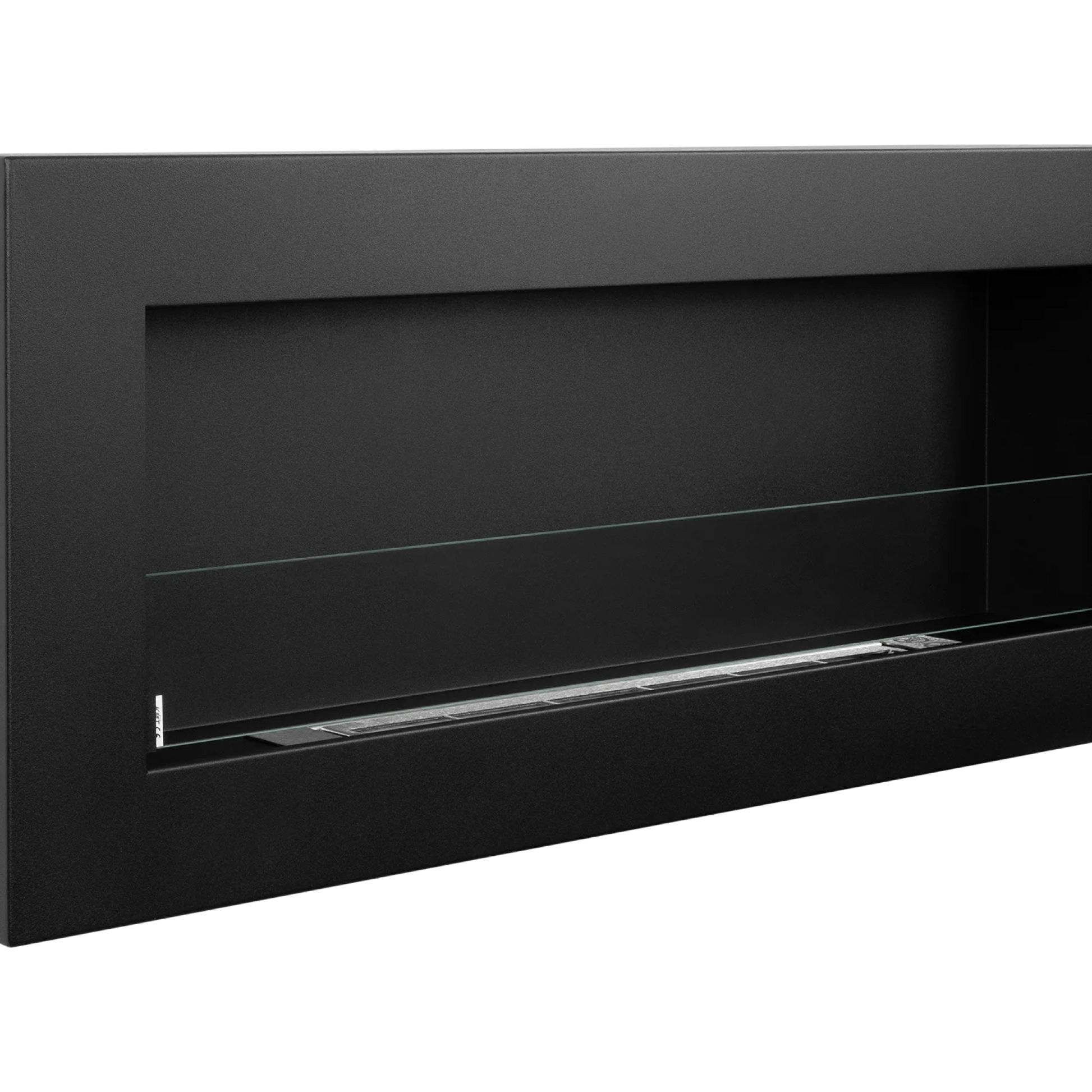 Nærbillede og produktdetalje af Væghængt biopejs 900x400 BOX med glas - matsort